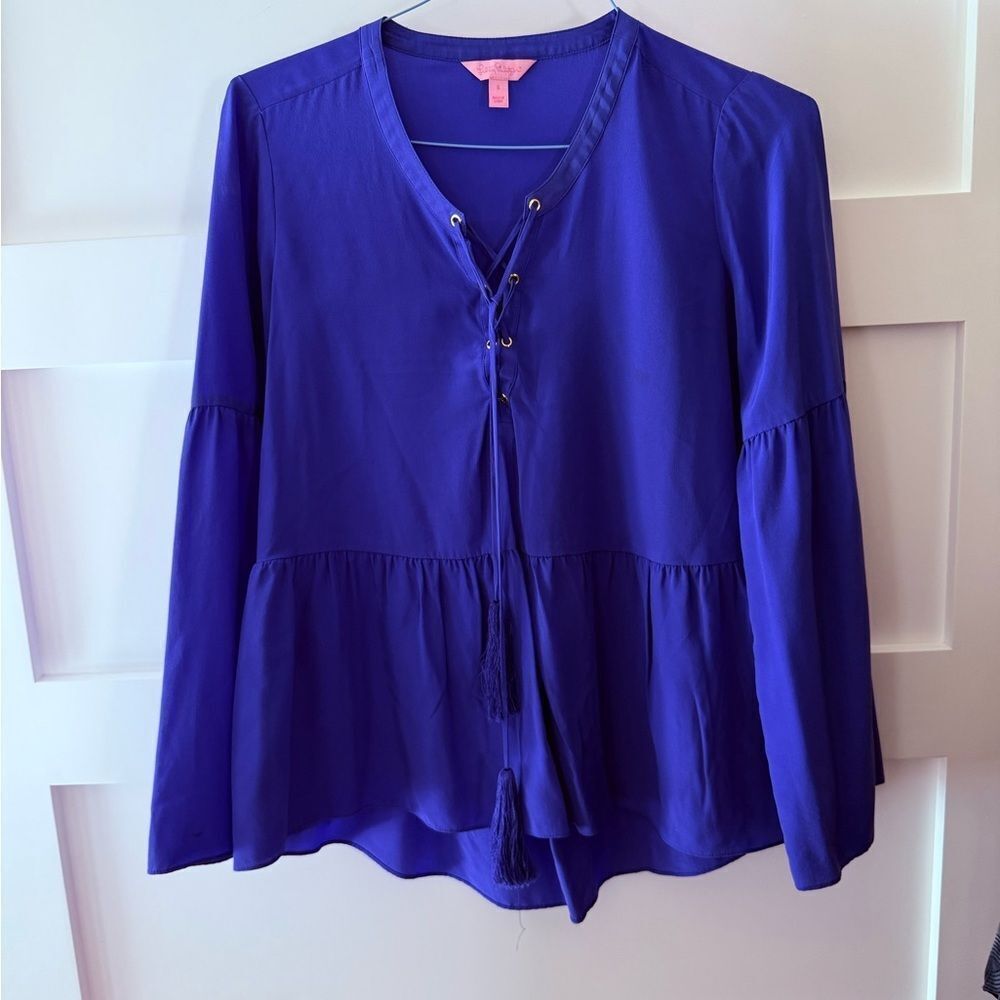 Lilly Pulitzer Elegant Blue Women's Top size small 100% silk